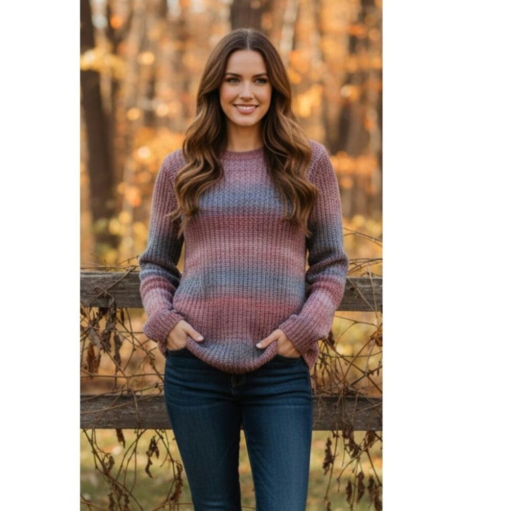 J. Jill Multicolored Striped Knit Wool Blend Ski Sweater Women Medium Petite